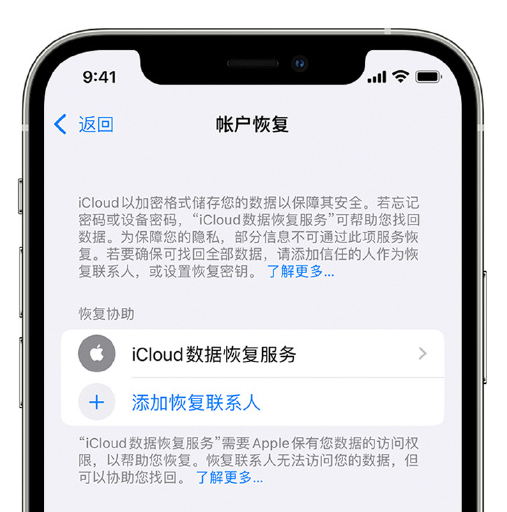 小板镇苹果手机维修分享在 iPhone 上设置帐户恢复联系人的方法 